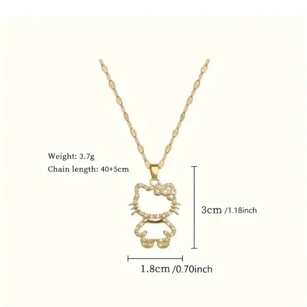 Gold Hello Kitty Hollow Zircon Necklace